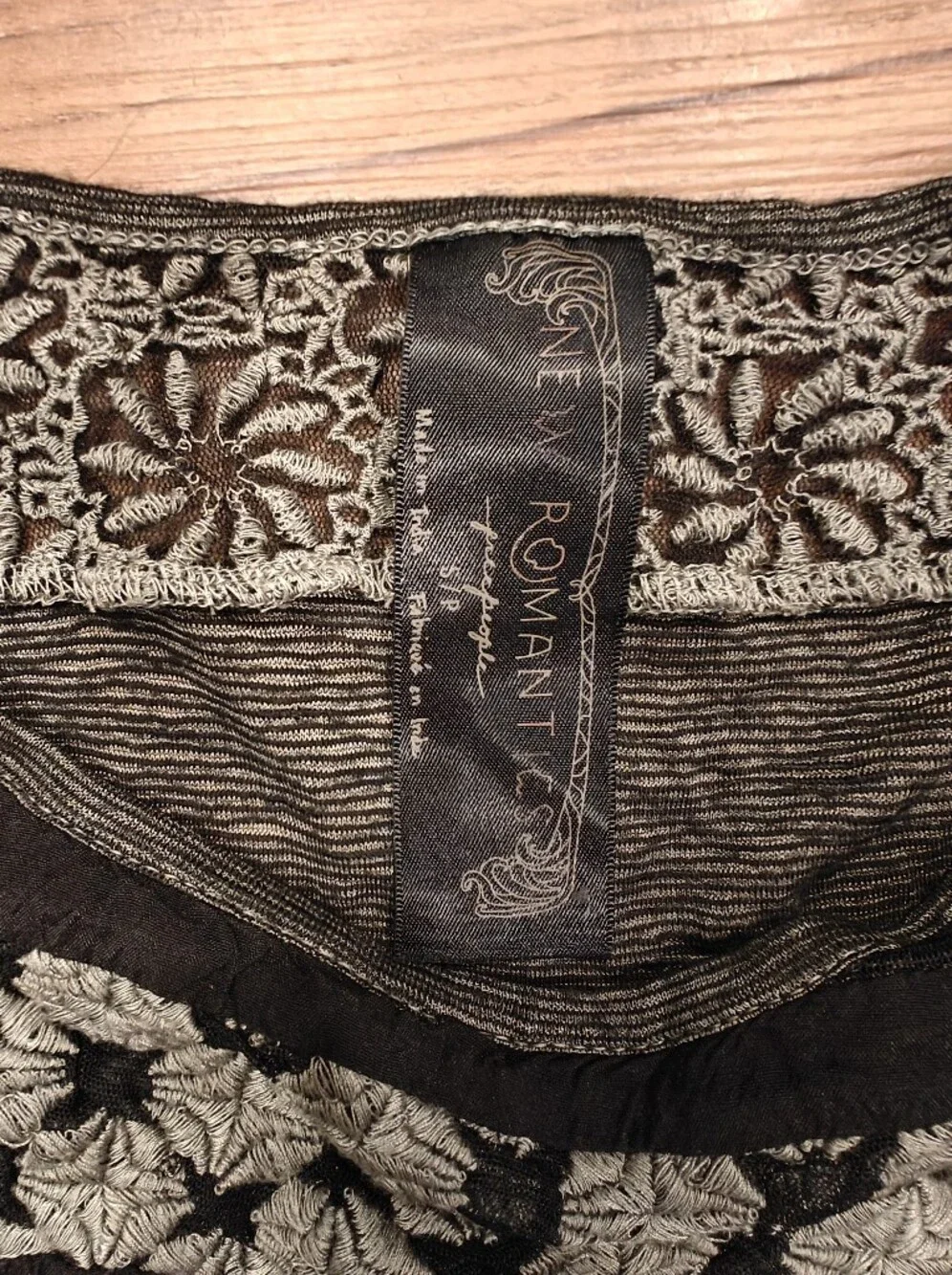 Free People New Romantics Black Beige Striped Lace Trim Long Sleeved Shirt